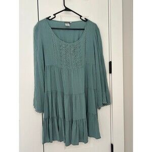 Earthbound Trading Co Ruffle Embroidered Dress Boho Babydoll Large L